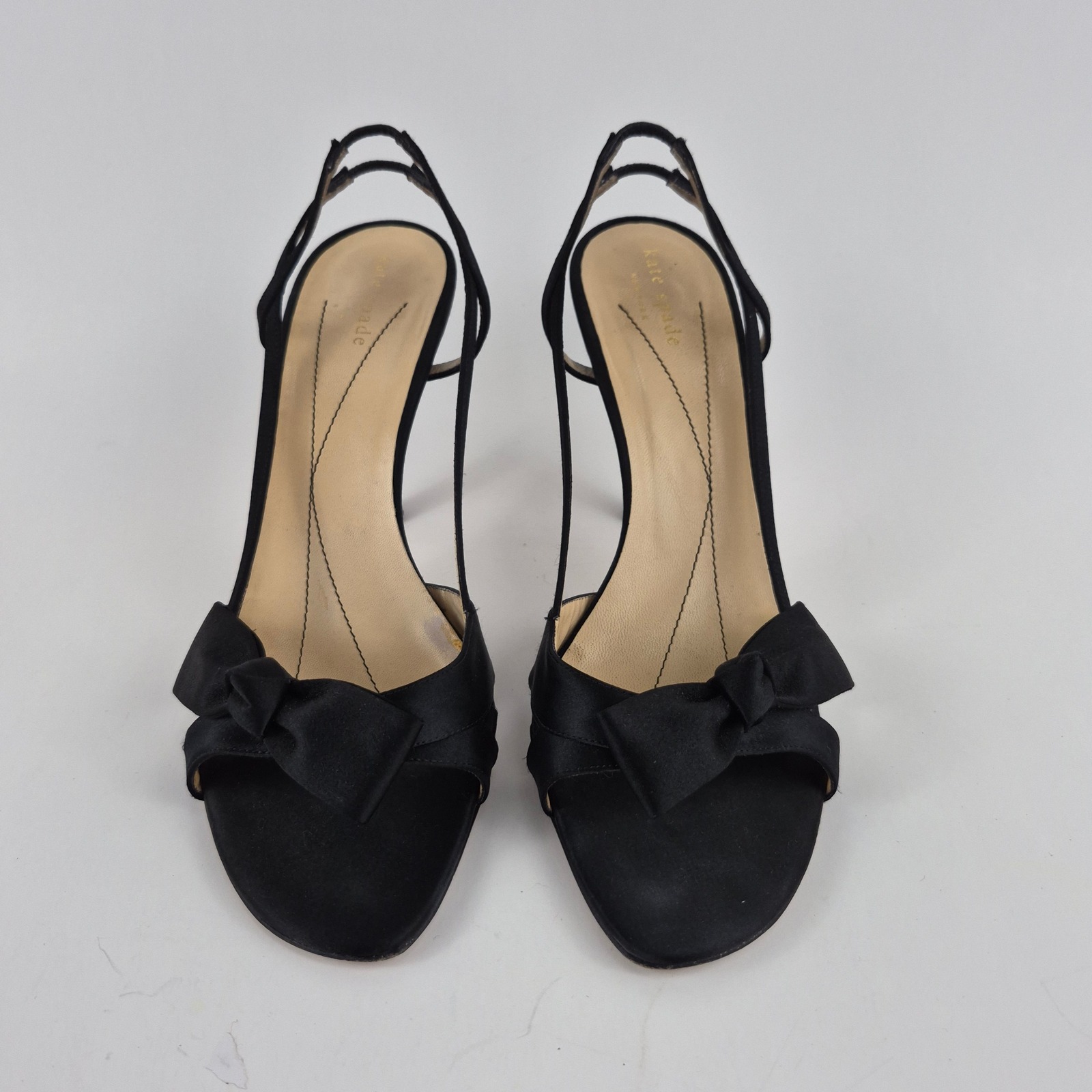 Kate Spade New York Black Satin Bow Slingback Heels Made In Italy Size 9.5 B